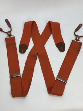 Vintage Brace Suspenders Elastic Green Orange / Leather Heritage Hunting Classic